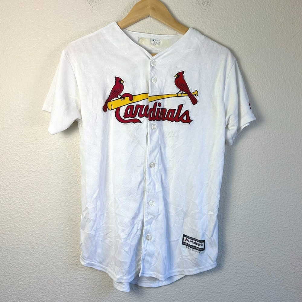 Majestic St. Louis Cardinals Baseball Jersey Youth M White Good Mesh Button Up